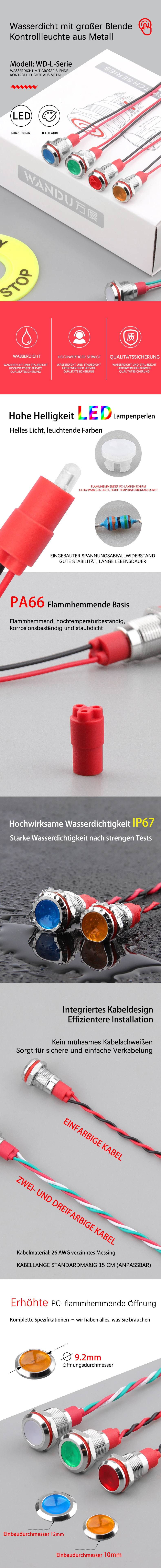 Kontrollleuchte mit großer Blende der Serie WD10/12L