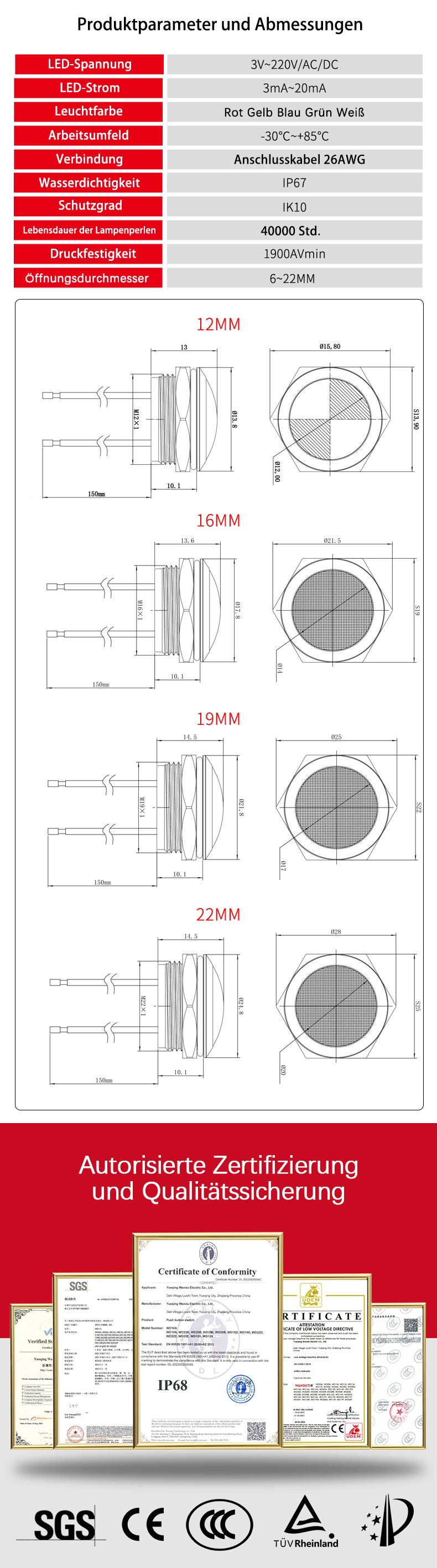 WD-L-Serie mit kundenspezifischer Kontrollleuchte