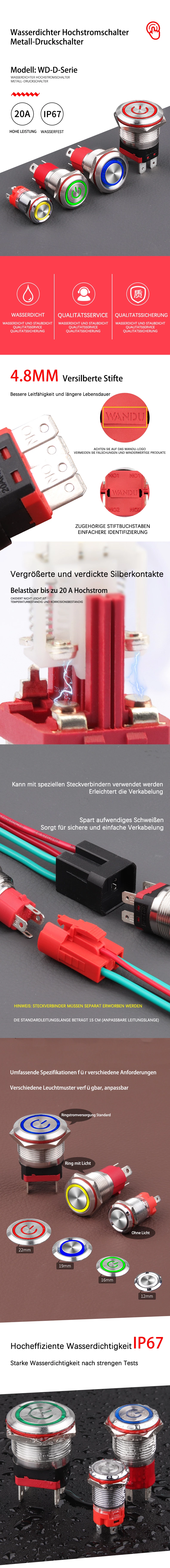 Hochstrom-Metalldrucktaster der WD-D-Serie