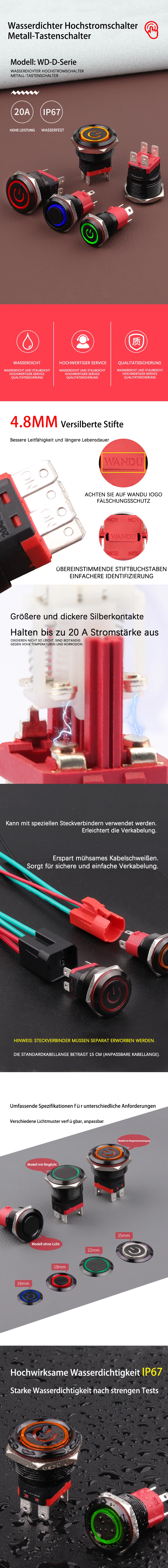 Schwarzoxid-Hochstrom-Metallknopf der WD-D-Serie
