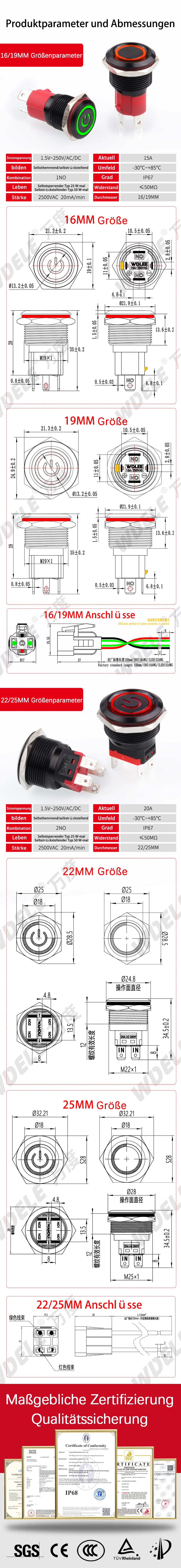Schwarzoxid-Hochstrom-Metallknopf der WD-D-Serie