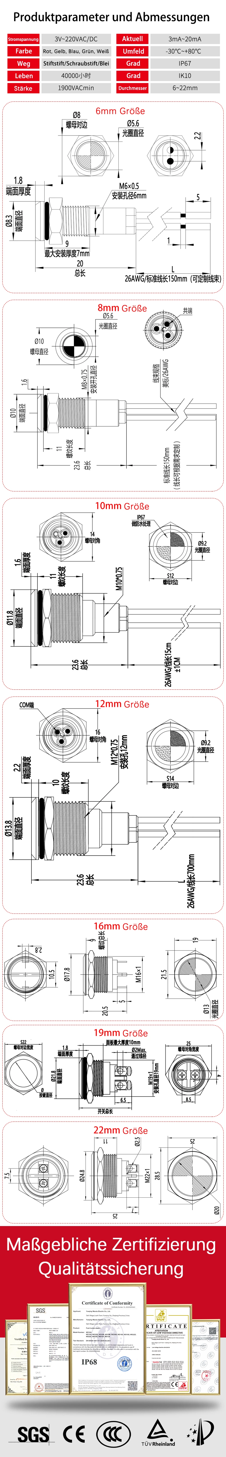 Metall-Signalleuchten der Serie WD-L