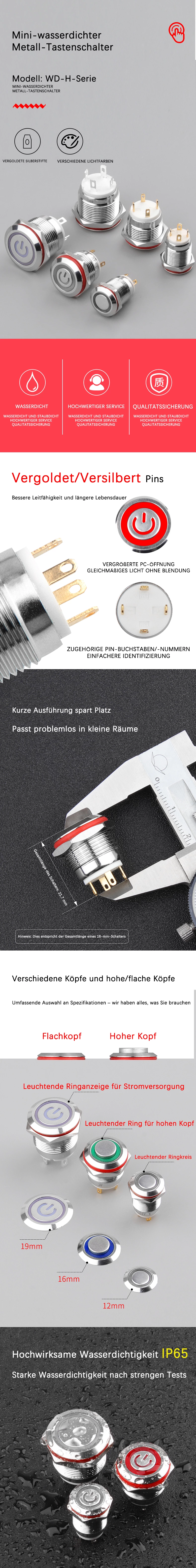 Beleuchteter Metall-Drucktastenschalter mit Reset der H-Serie