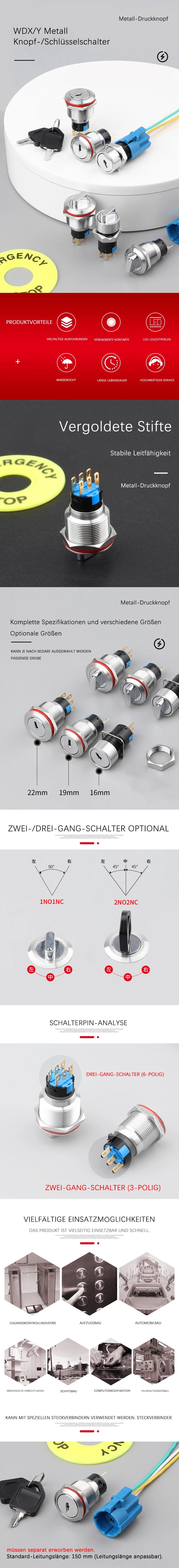 Metallknopf-/Schlüsselschalter der WD16/19/22 X/Y-Serie